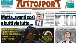 PRIMA PAGINA TUTTOSPORT OGGI: “Motta, avanti così e butti via tutto…”