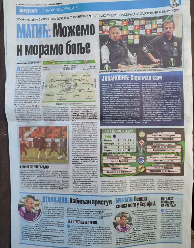 FOTO VN – La Fiorentina sui giornali serbi: “Possiamo e dobbiamo fare meglio”- immagine 2