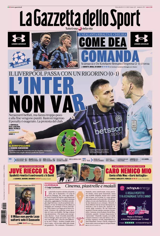 Prima Pagina Gazzetta Dello Sport: "San Siro Venduto: Ora Il Nuovo Stadio 01 10 2025