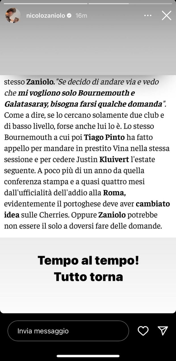 Pinto va al Bournemouth e Zaniolo si ‘vendica’: “Tempo al tempo, tutto torna”- immagine 2