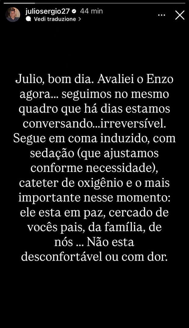 Julio Sergio, il figlio Enzo è in coma: “Ora è in pace circondato dalla sua famiglia”- immagine 2