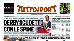 PRIMA PAGINA TUTTOSPORT OGGI: “Derby scudetto con le spine”