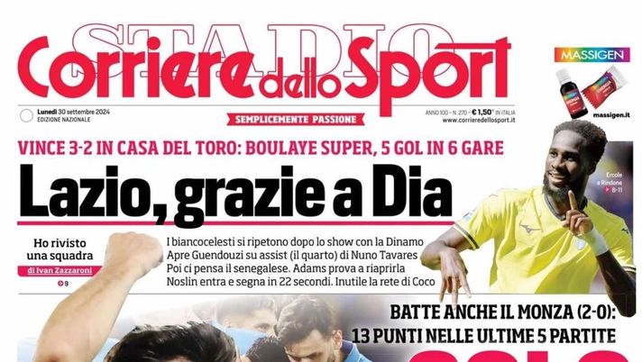 prima pagina corriere dello sport oggi
