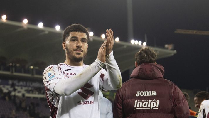 FLORENCE, ITALY - FEBRUARY 7: Zakaria Aboukhlal of Torino FC celebrates after 2-2 against ACF Fiorentina during the Serie A match between ACF Fiorentina and Torino FC at Stadio Artemio Franchi on February 7, 2026 in Florence, Italy. (Photo by Stefano Guidi - Torino FC/Torino FC 1906 via Getty Images) Torino, le ultime dall’infermeria: Aboukhlal a rischio per il Napoli - immagine 1