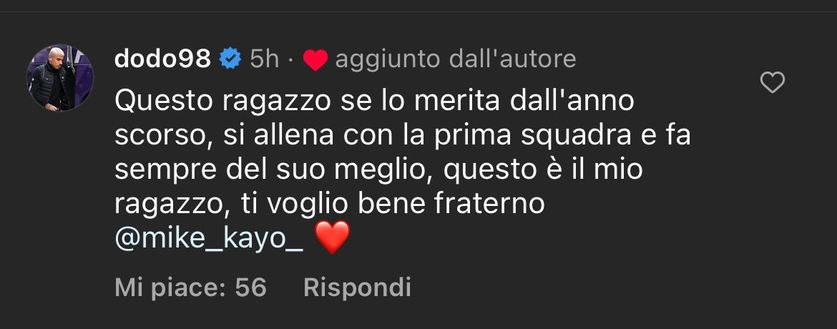 FOTO – Dodò elogia Kayode: “Ti meriti il rinnovo!” E lui risponde- immagine 2
