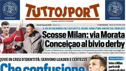 PRIMA PAGINA TUTTOSPORT OGGI: “Scosse Milan: via Morata. Conceicao al bivio derby”
