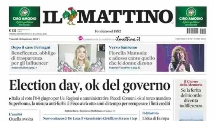 PRIMA PAGINA IL MATTINO: “Perez ultimo colpo azzurro, mercato da 50 milioni” - immagine 1