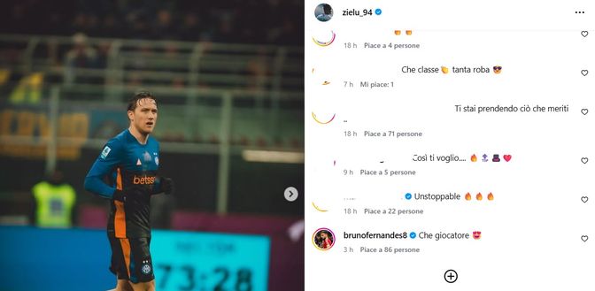 Inter, Zielinski segna su rigore. Bruno Fernandes lo esalta- immagine 3