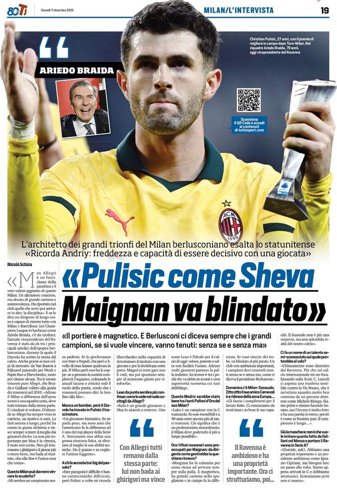 Milan, senti Braida: “Pulisic mi ricorda Shevchenko e Maignan va blindato”- immagine 2