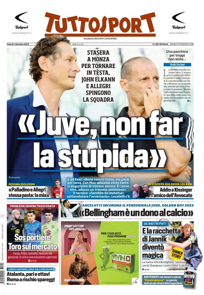 EDICOLA TS – “Juve, non far la stupida”: Elkann e Allegri spingono la squadra - immagine 1