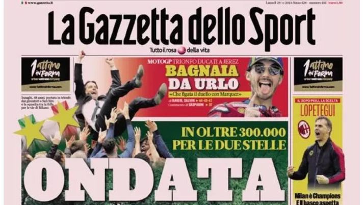 PRIMA PAGINA GAZZETTA DELLO SPORT OGGI: “Inzaghi al rinnovo, ci metto la firma”