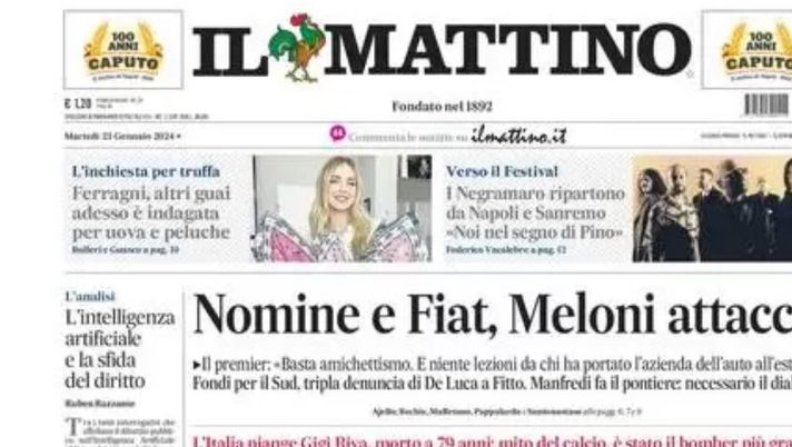 prima pagina il mattino oggi