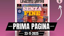 Prima pagina Gazzetta dello Sport, derby scudetto tra Inter e Milan: “Senza fine”