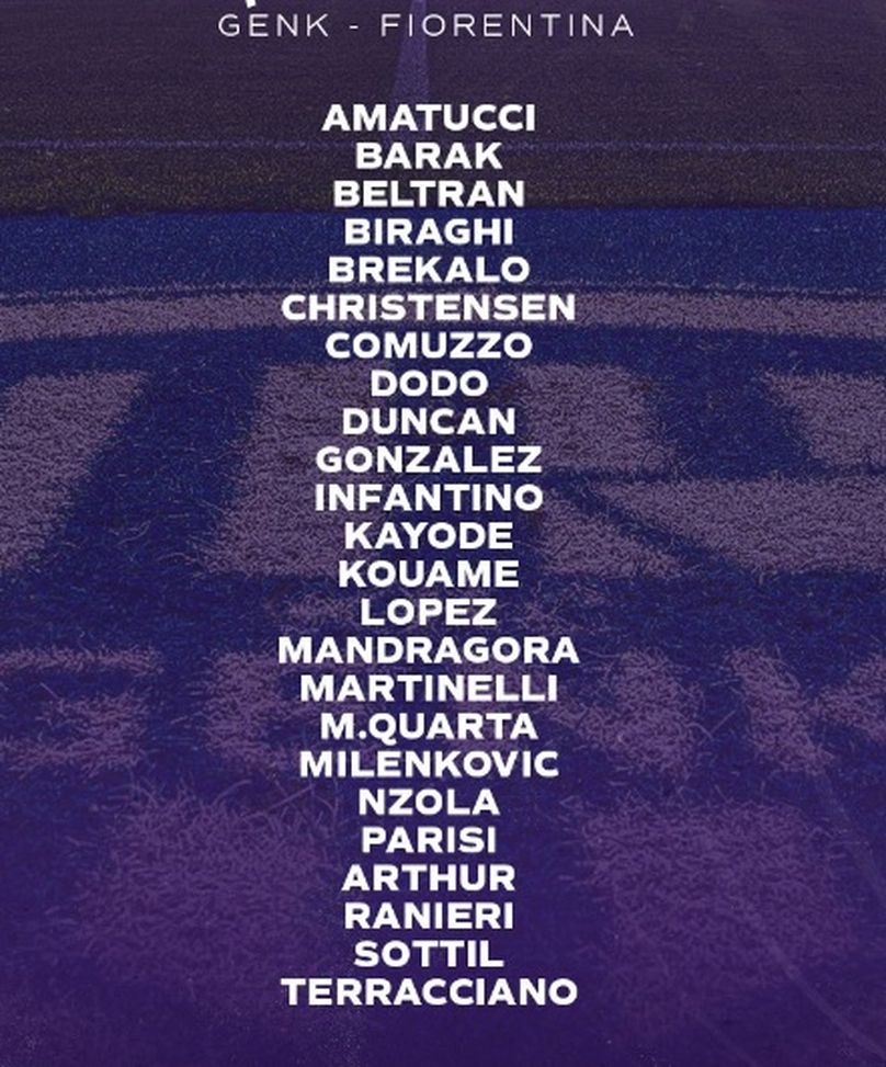 Genk-Fiorentina, i convocati di Italiano: due assenze importanti- immagine 2