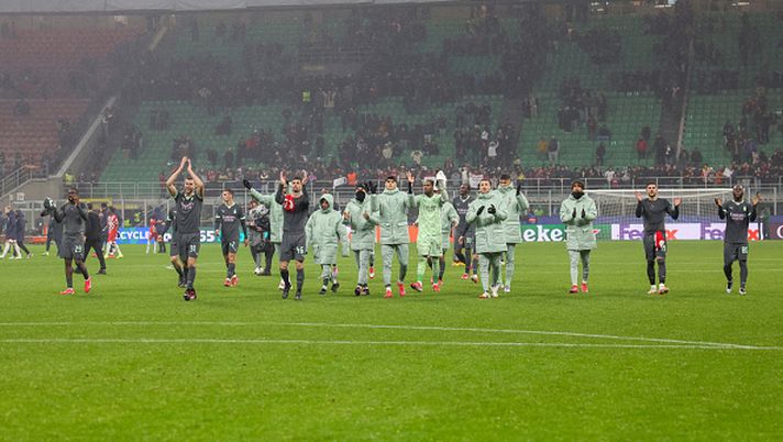 MILAN, ITALY - JANUARY 22: Players of AC Milan celebrate after winning the UEFA Champions League 2024/25 League Phase MD7 match between AC Milan and Girona FC at Stadio San Siro on January 22, 2025 in Milan, Italy. (Photo by Sara Cavallini/AC Milan via Getty Images)  Corto muso di Champions - immagine 1