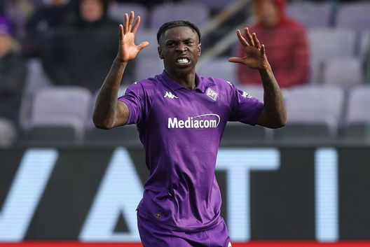 FLORENCE, ITALY - JANUARY 19: Moise Kean of ACF Fiorentina reacts during the Serie A match between Fiorentina and Torino at Stadio Artemio Franchi on January 19, 2025 in Florence, Italy. (Photo by Gabriele Maltinti/Getty Images) Kean