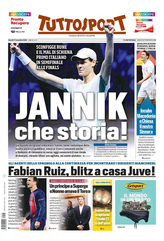 EDICOLA TS – Incubo Macedonia: “Chiesa il nostro Sinner”. Juve-Inter, anche Miretti e Bastoni out - immagine 1