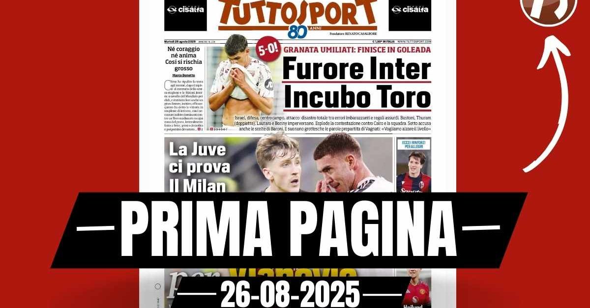 Prima pagina Tuttosport: “Juventus e Milan, Saelemaekers per Vlahovic”