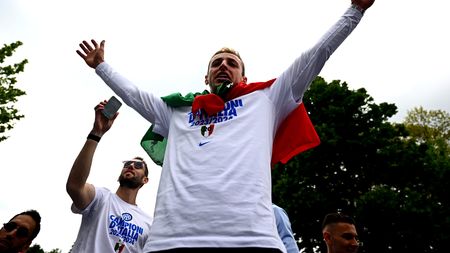 MILAN, ITALY - APRIL 28: Davide Frattesi of Inter during FC Internazionale Serie A Victory Party & Parade at on April 28, 2024 in Milan, Italy. (Photo by Mattia Ozbot - Inter/Inter via Getty Images)