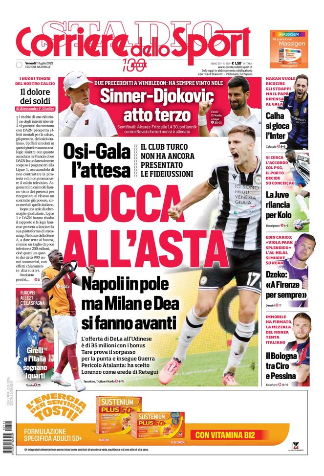 Prima Pagina Corriere dello Sport 11 luglio