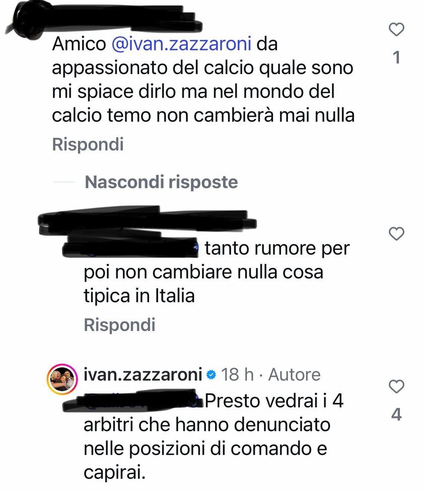 Zazzaroni risponde ad un tifoso: “Non cambierà nulla? Presto capirai perché vedrai i 4 arbitri…”- immagine 3