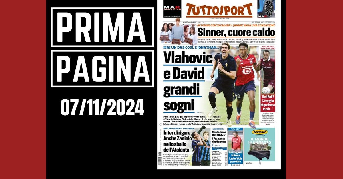 Prima pagina Tuttosport: “Juventus, Vlahovic e David grandi sogni”