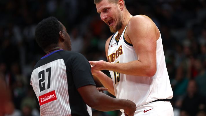 ABU DHABI, UNITED ARAB EMIRATES - OCTOBER 06:Nikola Jokic of Denver Nuggets speaks to the referee during the NBA match between Boston Celtics and Denver Nuggets at Etihad Arena on October 06, 2024 in Abu Dhabi, United Arab Emirates. (Photo by Francois Nel/Getty Images) Nba, Atlanta Hawks-Denver Nuggets: diretta tv e streaming live del match - immagine 1