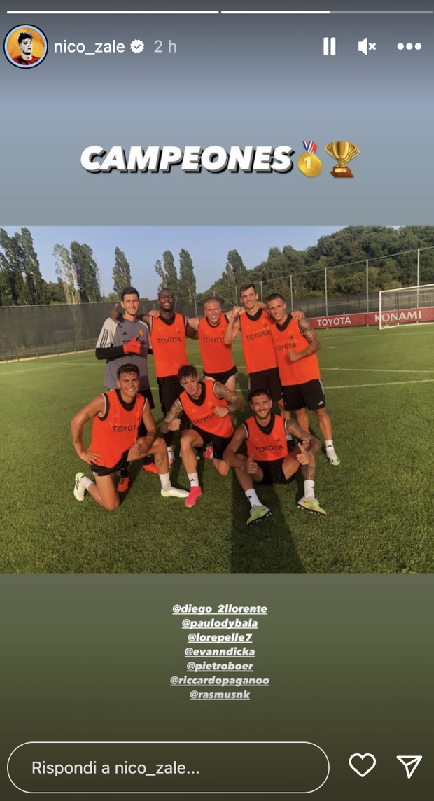 Roma, Zalewski vince la partitella e festeggia con la sua squadra: “Campioni”- immagine 2