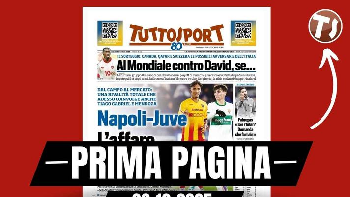 Tuttosport, la prima pagina di oggi, sabato 6 dicembre 2025 Prima pagina Tuttosport: 'Ricci esclusivo: 'Al Milan grazie al Torino. Modric è spaziale'