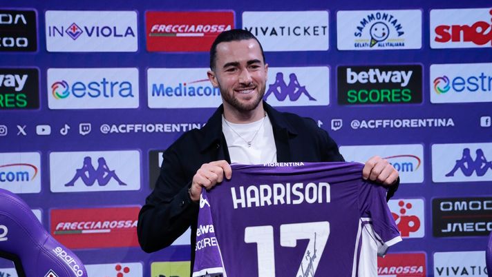 GERMOGLI PH: 23 GENNAIO 2026 BAGNO A RIPOLI VIOLA PARK PRESENTAZIONE NUOVI GIOCATORI DELLA FIORENTINA JACK HARISON E GIOVANNI FABBIAN NELLA FOTO Harrison