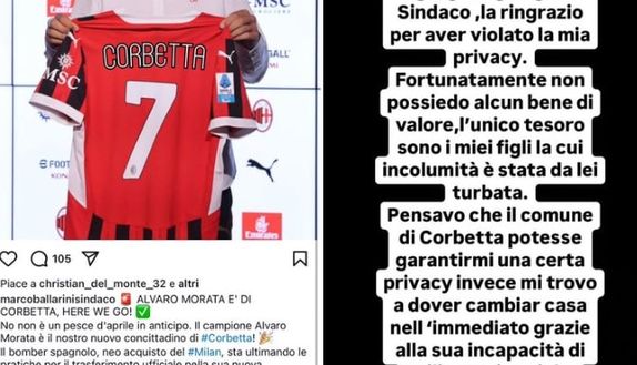 Morata si sfoga contro il sindaco sui social