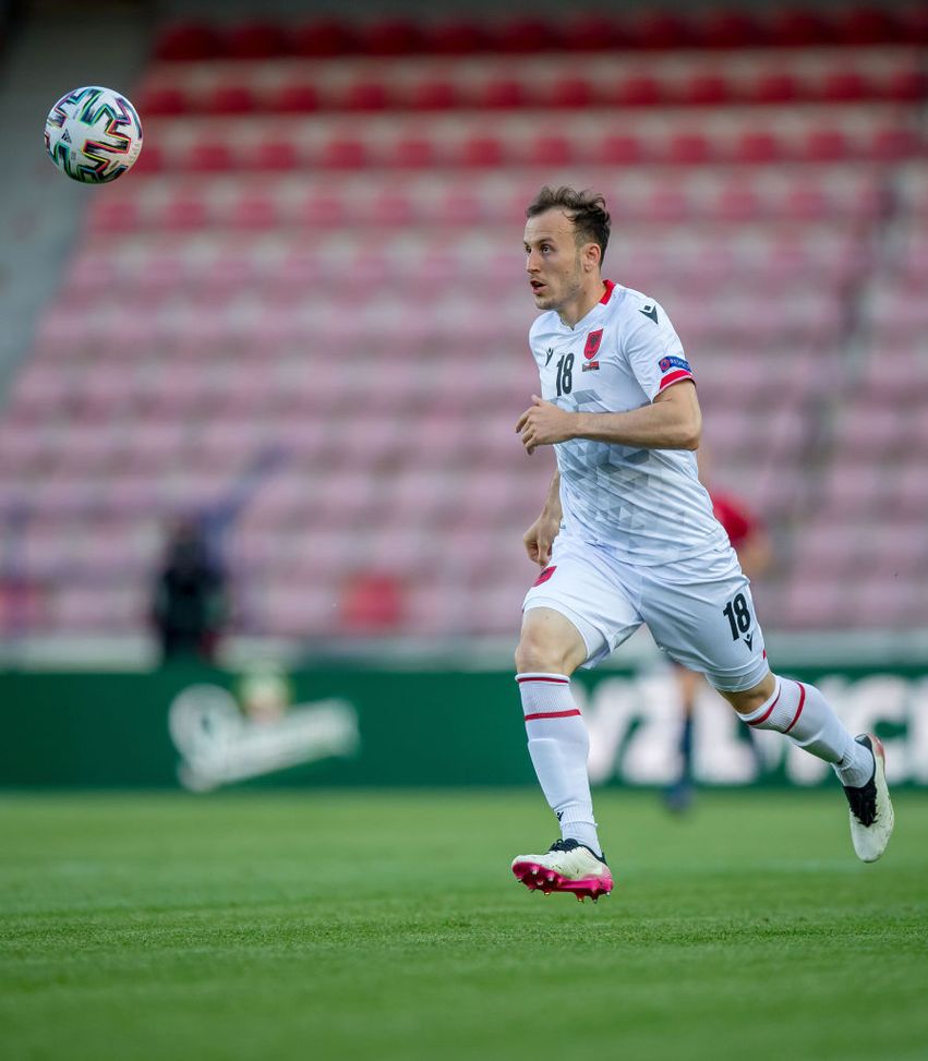 PRAGUE, CZECH REPUBLIC - JUNE 08: Ardian Ismajli of Albania in action during the international friendly match between the Czech Republic and Albania at Generali Arena on June 08, 2021 in Prague, Czech Republic. (Photo by Thomas Eisenhuth/Getty Images)