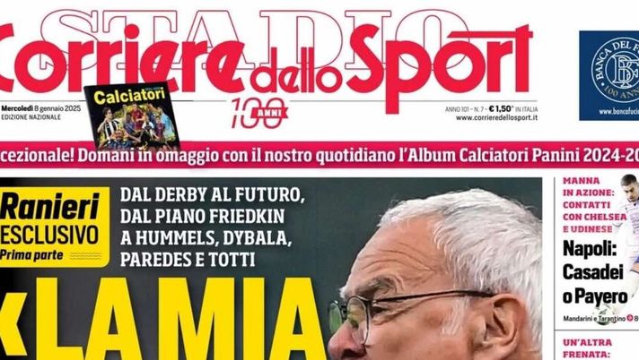 PRIMA PAGINA CORRIERE DELLO SPORT OGGI: “Napoli: Casadei o Payero” prima pagina corriere dello sport oggi