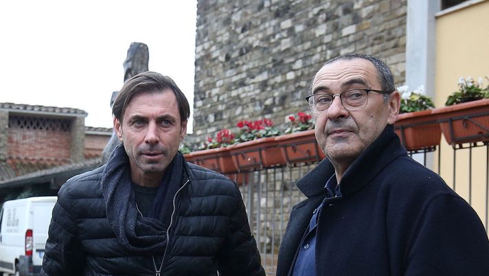 FLORENCE, ITALY - FEBRUARY 03: Massimiliano Allegri, Carmine Gautieri manager of Triestina Calcio and Maurizio Sarri manager of Juventus during the 'Panchina D'Oro Prize' award at Centro Tecnico Federale di Coverciano on February 3, 2020 in Florence, Italy. (Photo by Gabriele Maltinti/Getty Images) Carmine Gautieri