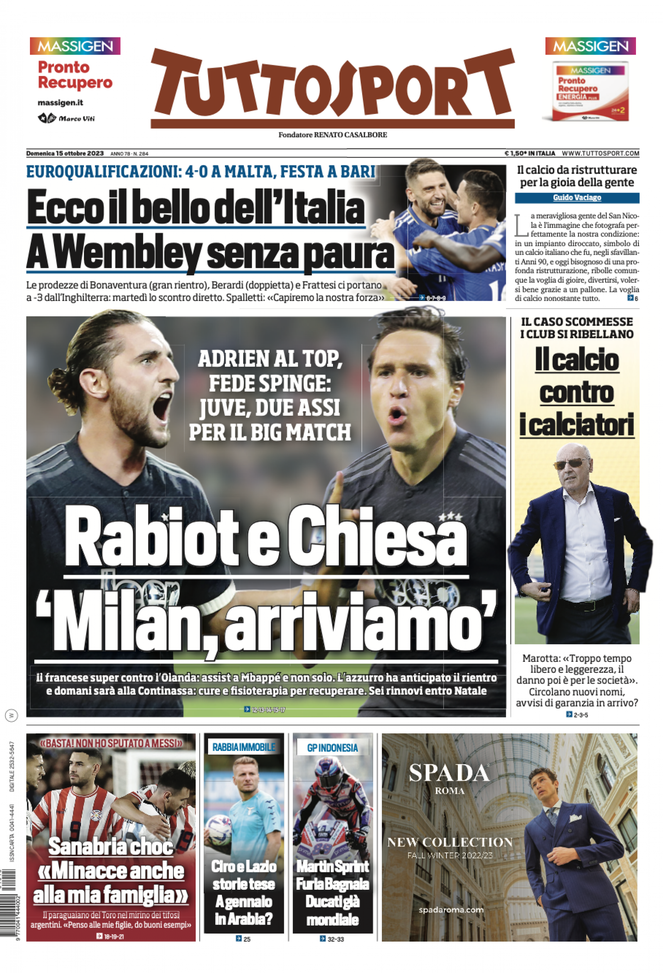 Prima Pagina Tuttosport “rabiot E Chiesa Milan Arriviamo” Pianeta Milan