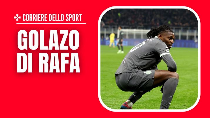L'esultanza di Rafael Leao (attaccante AC Milan), per il suo gol in Milan-Stella Rossa 2-1 (Champions League 2024-2025) | News (Getty Images) esultanza gol Rafael Leao AC Milan Milan-Stella Rossa 2-1 Champions League 2024-2025