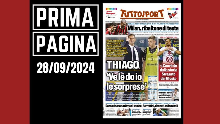 Prima pagina Tuttosport: Milan, ribaltone di testa. Primo posto col Torino Prima pagina Tuttosport: Milan, ribaltone di testa. Primo posto col Torino