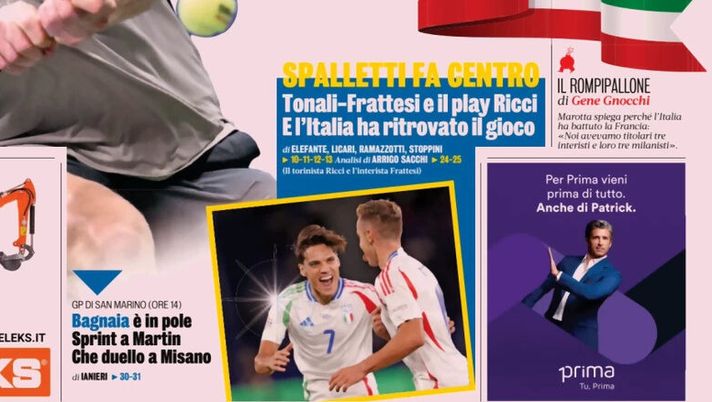 PRIMA PAGINA GAZZETTA DELLO SPORT OGGI: “Spalletti fa centro” - immagine 1