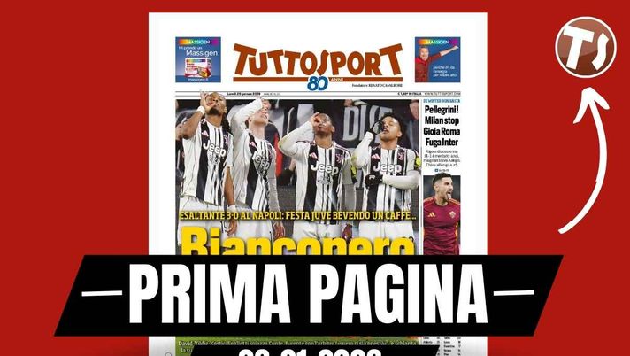 Tuttosport, la prima pagina di oggi, lunedì 26 gennaio 2026 Prima pagina Tuttosport: 'Pellegrini! De Winter non basta: Milan stop, gioia Roma'