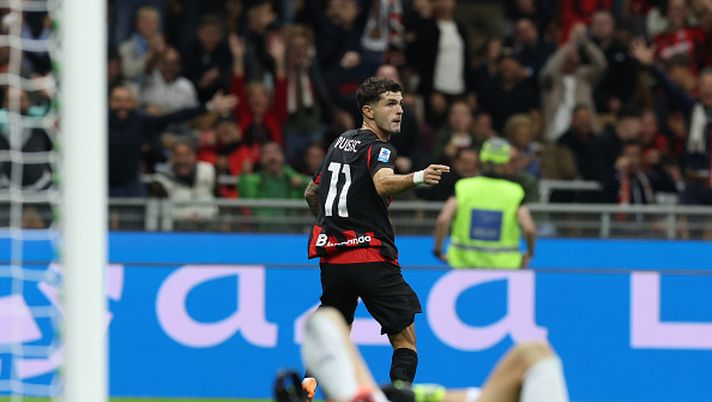 MILAN, ITALY - SEPTEMBER 28: Christian Pulisic of AC Milan celebrates after scoring the goal during the Serie A match between AC Milan and SSC Napoli at Giuseppe Meazza Stadium on September 28, 2025 in Milan, Italy. (Photo by Claudio Villa/AC Milan via Getty Images) Pulisic El Shaarawy