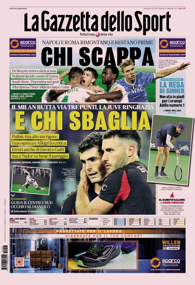 Prima pagina Gazzetta dello Sport: “Il Milan butta via tre punti”- immagine 2