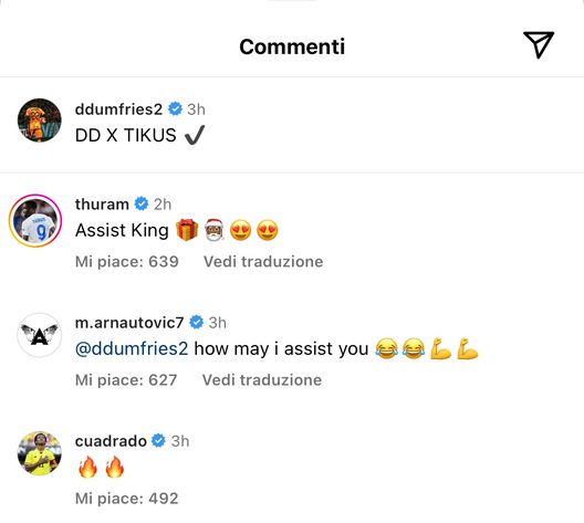 Dumfries assist-man per Thuram: “DD per Tikus”. E Arnautovic: “Come posso servirti?”- immagine 2