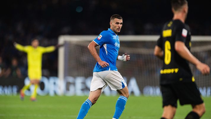 Diego Armando Maradona Stadium, Napoli, ITALY - AUG 10 2024: SSC Napoli player Alessandro Buongiorno in action during the Coppa Italia Frecciarossa match between SSC Napoli and Modena FC at Diego Armando Maradona Stadium on August 10, 2024 in Napoli, Italy. (Photo by SSC Napoli/Getty Images) buongiorno