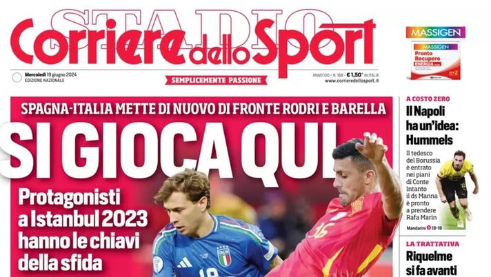 PRIMA PAGINA CORRIERE DELLO SPORT OGGI: “Il Napoli ha un’idea: Hummels” prima pagina corriere dello sport oggi