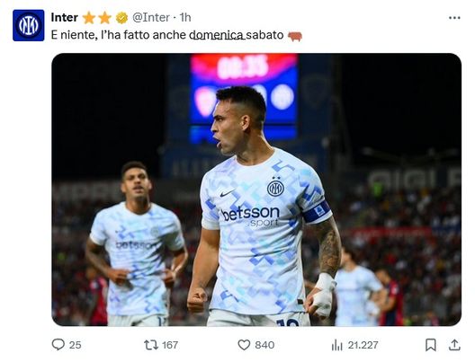 Lautaro segna, l’Inter ironizza sull’episodio di Appiano tra Chivu e il tifoso: “E niente…”- immagine 3