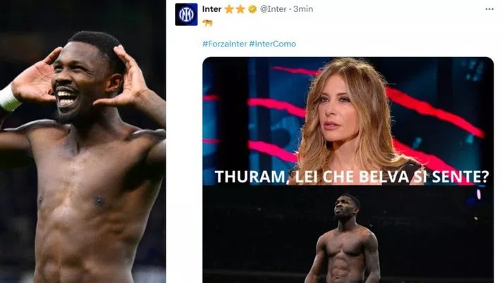 Thuram, gol al Como e esultanza grintosa. L’Inter: “Lei che belva si sente?” - immagine 1