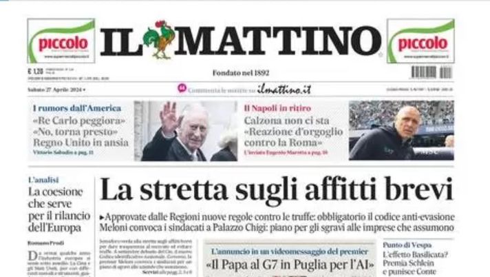 prima pagina il mattino oggi