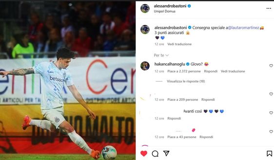 Bastoni, assist e messaggio social per Lautaro: “Consegna speciale”. Calhanoglu ride: “Glovo”- immagine 2