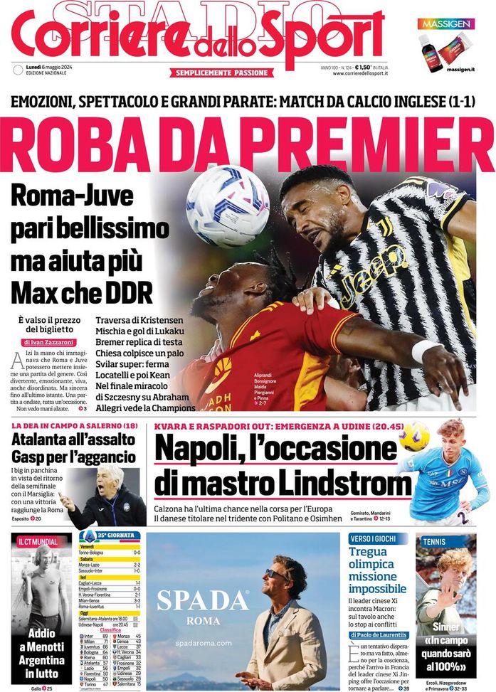 Il Corriere dello Sport, la prima pagina di oggi, lunedì 6 maggio 2024 Il Corriere dello Sport