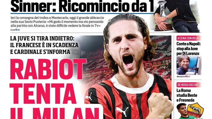 EDICOLA CDS / Rabiot tenta il Milan. Conte a Napoli: stop alla Juve per Di Lorenzo - immagine 1